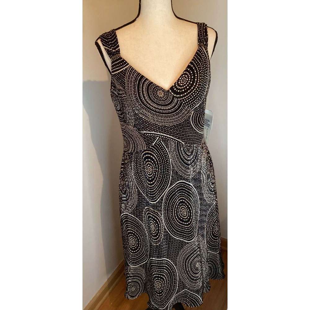 Evan Picone Brown & Black Geometric Pattern Dress Embellished Size 8 New $99